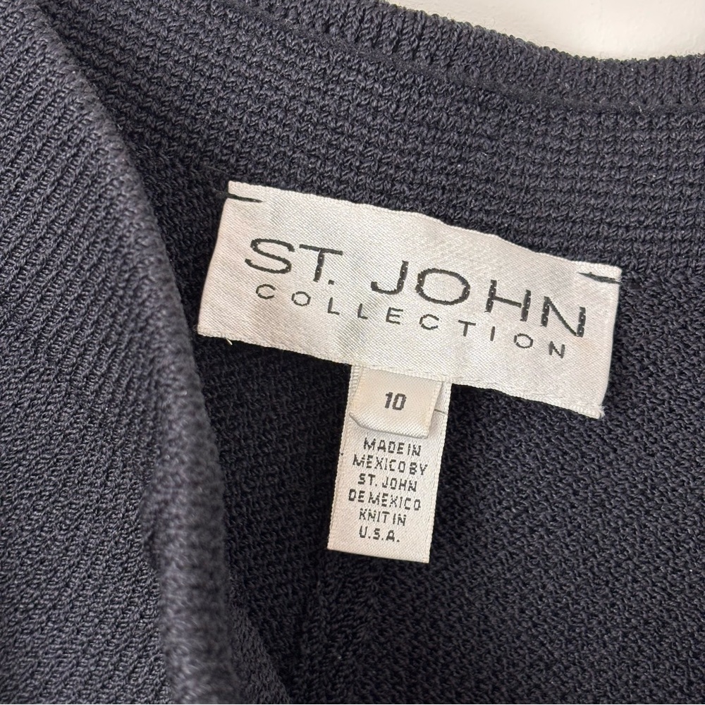 St John Collection Santana Knit Elastic Band Waist Black Wide Leg Pants Size 10 - Picture 6 of 8